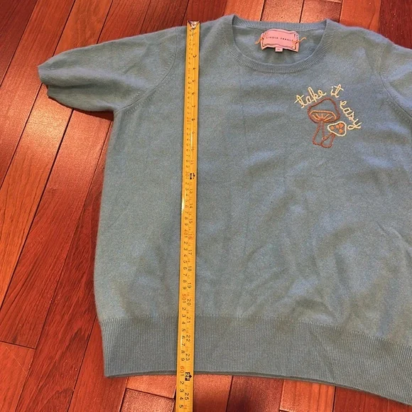 Lingua Franca mushroom Embroidered Cashmere Sweater short sleeve XL Take it easy - Picture 7 of 10